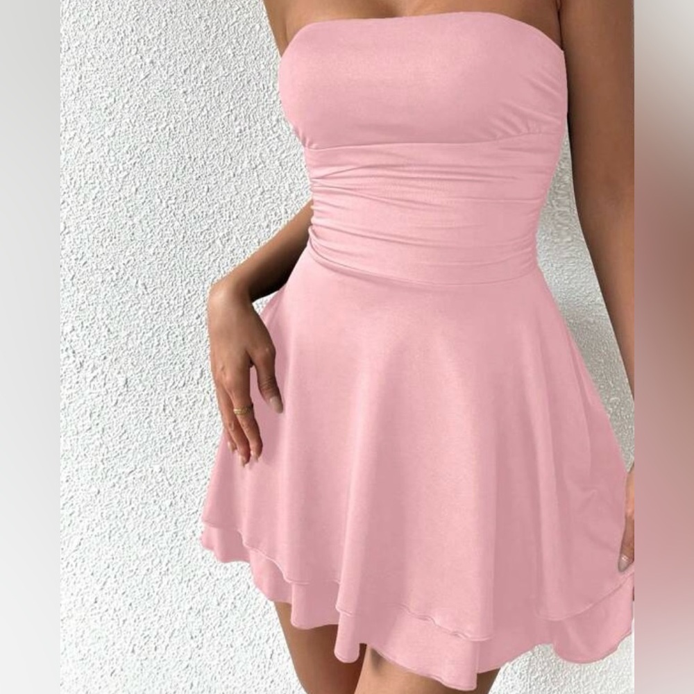 Light Pink strapless mini dress from Allurite